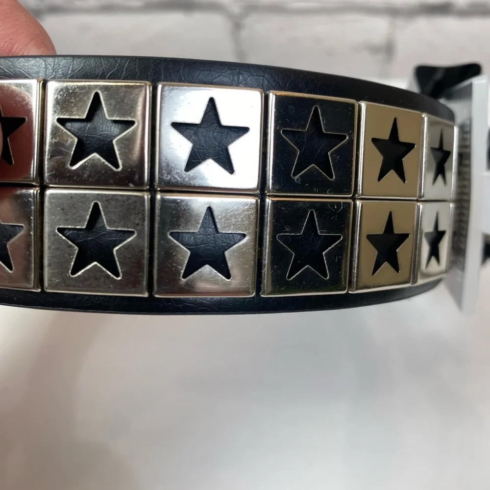No Boundaries Black Vegan Leather Star Studded Belt Emo Belt Waist 34-38 Large